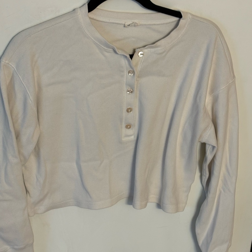 Wilfred Free White Ribbed Cropped Long Sleeve Top Size S - Picture 5 of 7